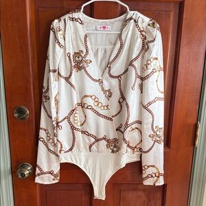Buddy Love Cream and Gold Chain Print Bodysuit